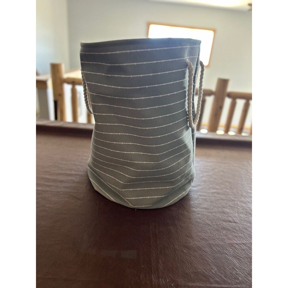 Gray and White Stripped Laundry Basket